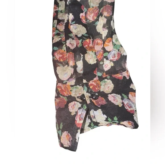 Lauren Ralph Lauren Sheer Floral Ruffle Blouse XL – Romantic Black Rose Print - Picture 5 of 9